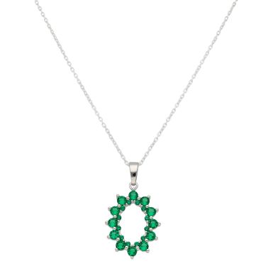 New Sterling Silver Green Cubic Zirconia Oval & 18" Necklace