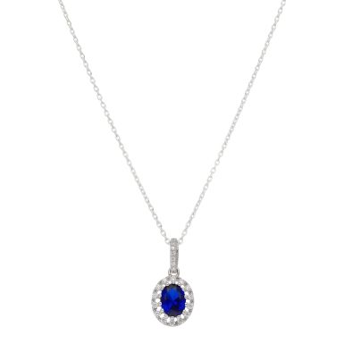New Sterling Silver Blue Cubic Zirconia Oval & 18" Necklace