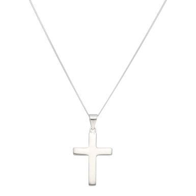 New Sterling Silver Polished Solid Cross Pendant & 18" Necklace