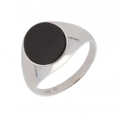 New Sterling Silver Oval Black Onyx Signet Ring