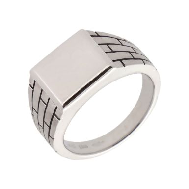 New Sterling Silver Brick Pattern Square Signet Ring