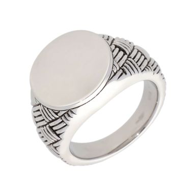 New Sterling Silver Round Woven Pattern Signet Ring