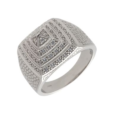 New Sterling Silver Cubic Zirconia Set Pyramid Gents Ring