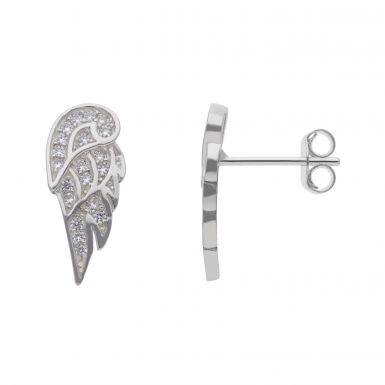 New Sterling Silver Cubic Zirconia Set Angel Wing Stud Earrings