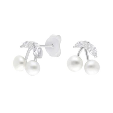 New Sterling Silver Freshwater Pearl Cherry Stud Earrings