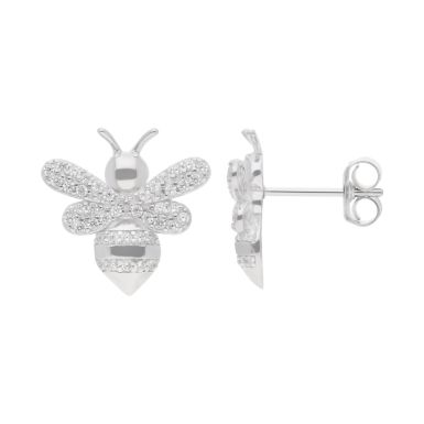 New Sterling Silver Cubic Zirconia Bee Stud Earrings