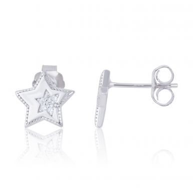New Sterling Silver Cubic Zirconia Star Stud Earrings