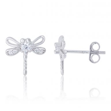 New Sterling Silver Stone Set Dragonfly Stud Earrings