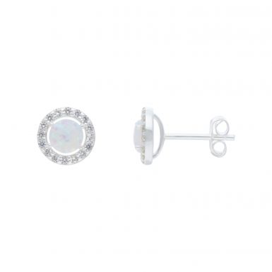 New Sterling Silver Cubic Zirconia & Cultured Opal Stud Earrings