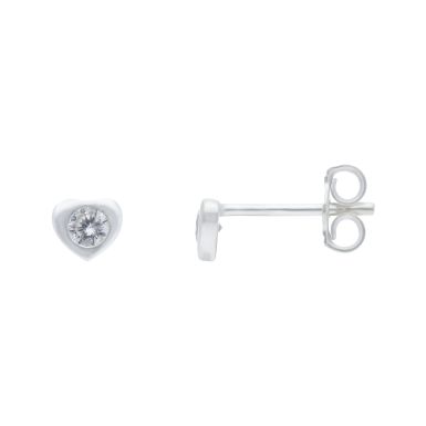 New Sterling Silver Tiny Cubic Zirconia Heart Stud Earrings