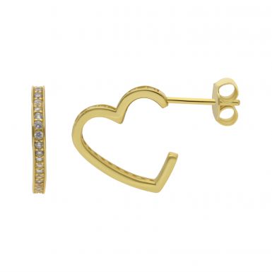 New Gold Plated Sterling Silver Cubic Zirconia Heart Earrings
