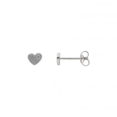 New Silver Cubic Zirconia Brushed Finish Heart Stud Earrings