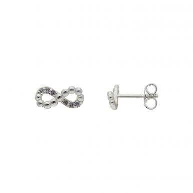 New Sterling Silver Cubic Zirconia Infinity Bead Stud Earrings