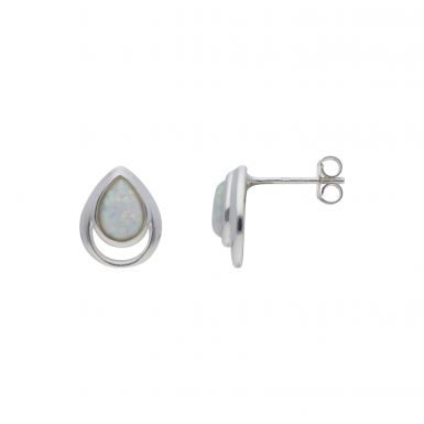 New Sterling Silver Cultured Opal Stud Earrings