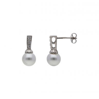 New Sterling Silver Simulated Pearl & Cubic Zirconia Earrings