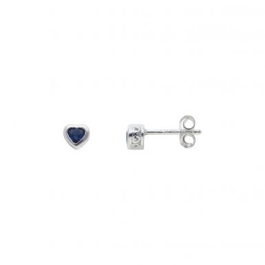 New Sterling Silver Blue Cubic Zirconia Heart Stud Earrings
