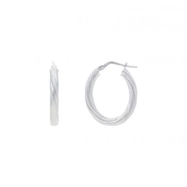 New Sterling Silver Textured Oval Creole Hoop Earrings