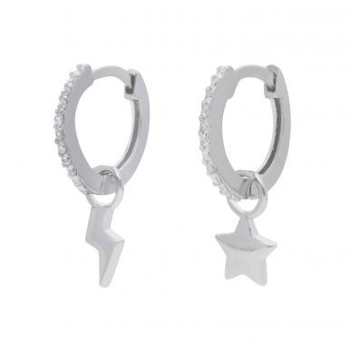 New Sterling Silver Cubic Zirconia Star & Bolt Huggie Earrings