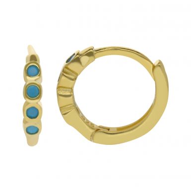 New Gold Plated Sterling Silver Turquoise Small Huggie Earrings