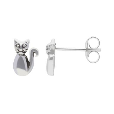 New Sterling Silver Small Cat Stud Earrings