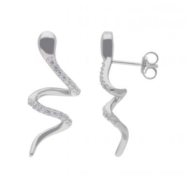 New Sterling Silver Gem Set Snake Long Drop Earrings