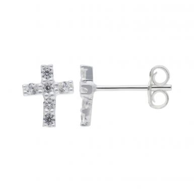 New Sterling Silver Cubic Zirconia Cross Stud Earrings