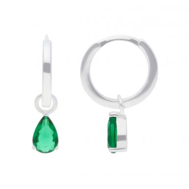 New Sterling Silver Green Gemstone 12mm Huggie Hoop Earrings