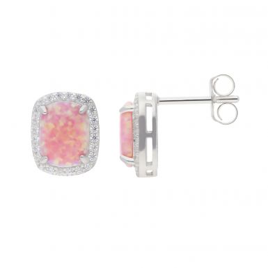 New Sterling Silver Pink Synthetic Opal & Gem Stone Earrings