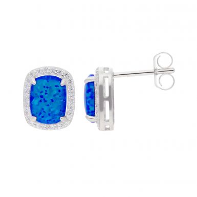 New Sterling Silver Blue Synthetic Opal & Gem Stone Earrings
