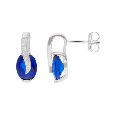 New Sterling Silver Blue Cubic Zirconia Stud Earrings