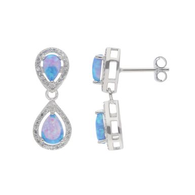 New Sterling Silver Synthetic Opal & Cubic Zirconia Earrings