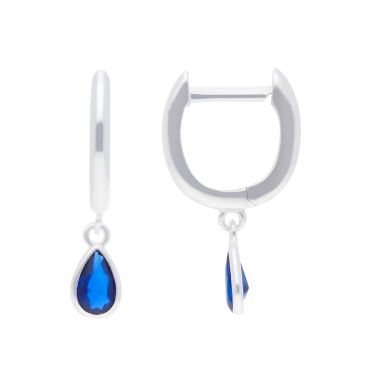 New Sterling Silver Blue Cubic Zirconia Charm Huggie Earrings