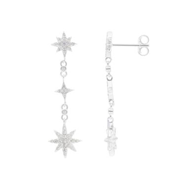 New Sterling Silver Cubic Zirconia Star Drop Earrings