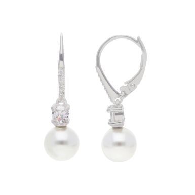 New Silver Cubic Zirconia & Simulated Pearl Drop Earrings
