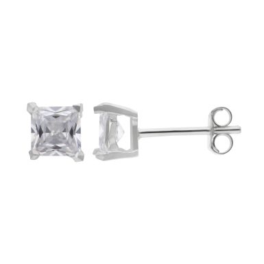 New Sterling Silver 6mm Square Cubic Zirconia Stud Earrings