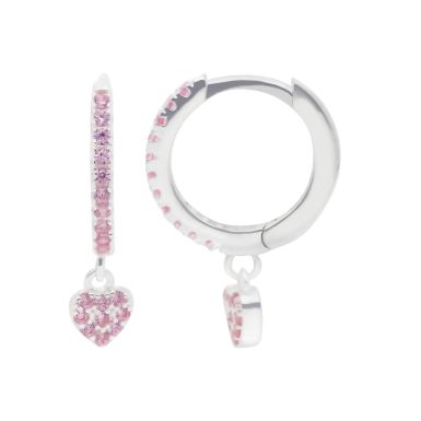 New Sterling Silver Pink Cubic Zirconia Heart Huggie Earrings