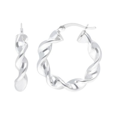 New Sterling Silver Ribbon Twisted Hoop Earrings