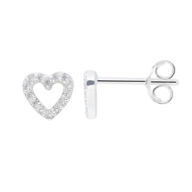 New Sterling Siver Cubic Zirconia Open Heart Small Stud Earring
