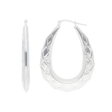 New Sterling Silver Large Oval Harlequin Patterned Hoop Earrings