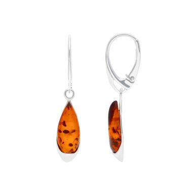 New Sterling Silver Amber Drop Earrings With Lever Back Fittings