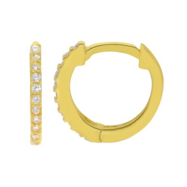 New Gold Plated Sterling Silver Clear Gem Set 10mm Hoop Earring