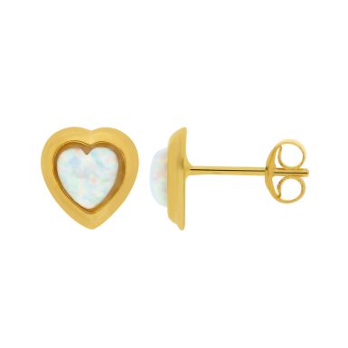 New Gold Plated Silver Cultured Opal Heart Stud Earrings
