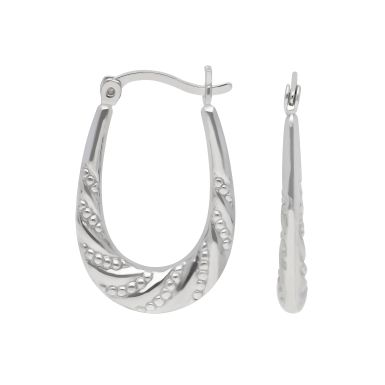 New Sterling Silver Oval Twist & Patterned Creole Hoop Earrings