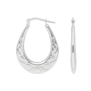 New Sterling Silver Harlequin Pattern Oval Creole Hoop Earrings