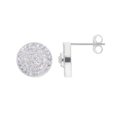 New Sterling Siver Cubic Zirconia Round Cluster Stud Earrings