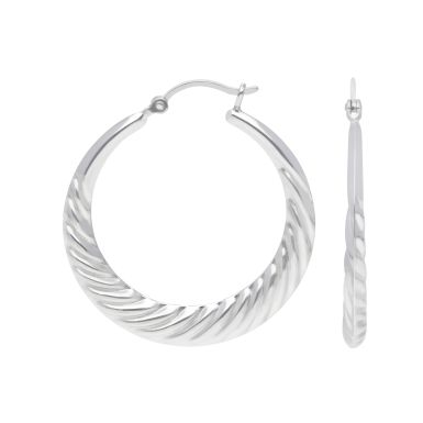 New Sterling Silver Large Tapered Twist Creole Hoop Earrings