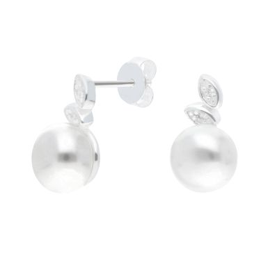 New Silver Simulated Pearl & Cubic Zirconia Stud Earrings