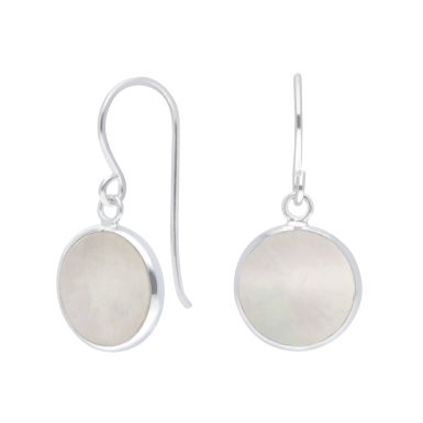 New Sterling Silver Mother Of Pearl Circle Drop Earrings