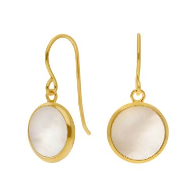 New Gold Plated Sterling Silver Mother Of Pearl Circle Drop Earrings