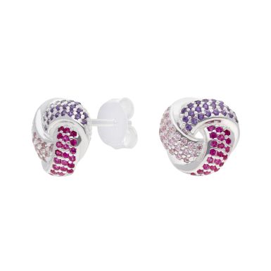 New Sterling Silver Cubic Zirconia Pink Knot Stud Earrings